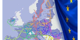 Trans-European Transport Network (TEN-T) på kartet og flagget til Europa